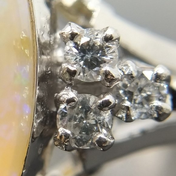 Genuine 7.2 CT Opal Stone + Diamonds White Platinum 900 Gold Ring US Sz 5.75 - Picture 14 of 14